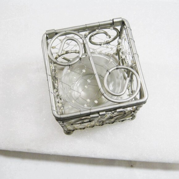 Beaded Wire Screened Container Votive Tealight Candleholder w/ Hinged top - Picture 4 of 7